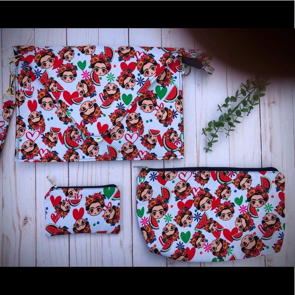 Frida Kahlo Set Crossbody, Cosmetic bag, Coin Bag